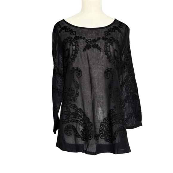 Lucky Brand Semi-Sheer Black Embroidered Blouse Womens Size M - Picture 1 of 8